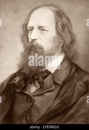 Portrait du poète anglais Alfred Lord Tennyson par P. Krämer Banque D'Images