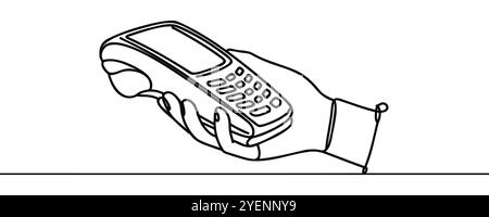 Carte bancaire sans contact, carte de crédit dans la machine de terminal de paiement une ligne décrochée Dessin continu de ligne de banque, argent, finance, financier, paiement, données Illustration de Vecteur