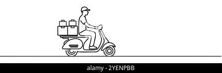 Scooter de coursier à dessin de ligne continue unique avec paquet de boîte Illustration de Vecteur