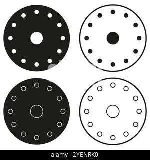 Icône de disque circulaire. Symbole de motif de points. Cercles noirs et blancs. Vecteur simple. Illustration de Vecteur