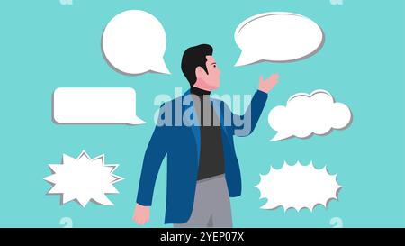 homme d'affaires qui est bon à communiquer ou parler en public approprié pour décrire quelqu'un qui présente ou donne des directions, langage corporel conc Illustration de Vecteur