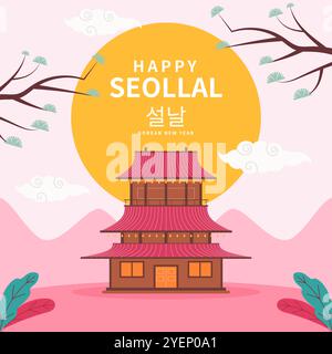 Happy Seollal Korea Festival illustration design dans un style plat Illustration de Vecteur