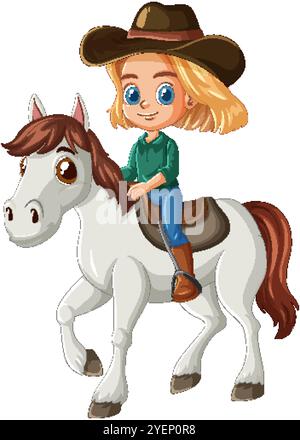 Enfant à cheval portant un chapeau de cow-boy Illustration de Vecteur