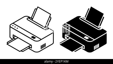 Icône linéaire, imprimante à jet d'encre isométrique. Impression de documents au bureau à l'aide de photocopieurs. Vecteur noir et blanc simple isolé sur fond blanc Illustration de Vecteur