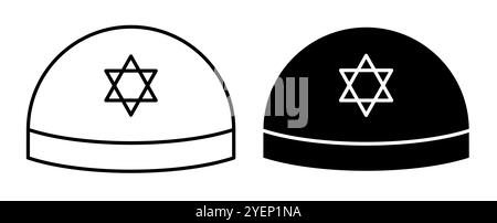 Icône linéaire. Religion Kippah chapeau de prière juif traditionnel de coiffe. Vecteur noir et blanc simple isolé sur fond blanc Illustration de Vecteur