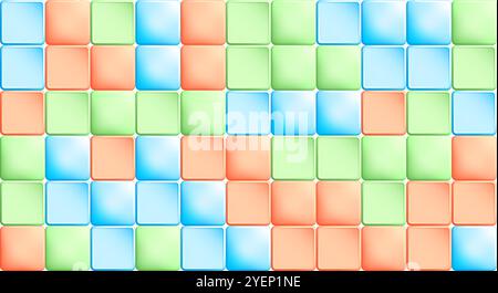 Motif de puzzle d'enfants en mosaïque avec des tuiles multicolores en forme de cubes carrés. Espace de copie lumineux aléatoire pour la conception de pages Web et d'interface. 3D ve Illustration de Vecteur