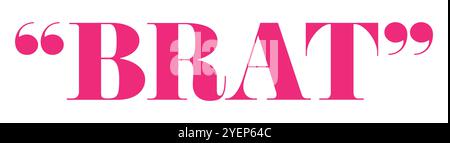Lettrage de dessin animé graffiti Brat en rose vif et audacieux sur fond blanc. Illustration de Vecteur