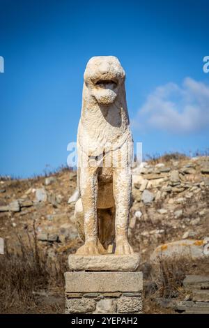 Les Lions des Naxiens sur la terrasse des lions, Délos Grèce Banque D'Images