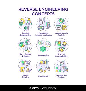 Réingénierie des icônes de concept multicolores Illustration de Vecteur