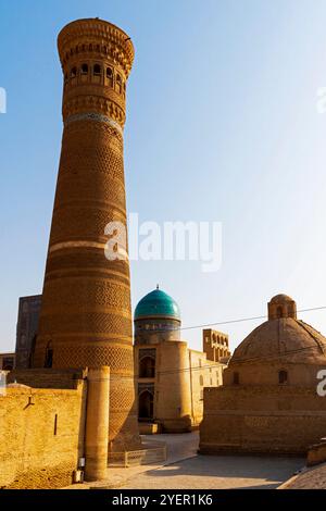 Voir Kalyan Minaret qui est l'endroit principal dans le Saint Boukhara. Mir-i mosquée arabe de la Madrasa, composant POI-Kalyan ensemble est la mosquée centrale de Saint Banque D'Images