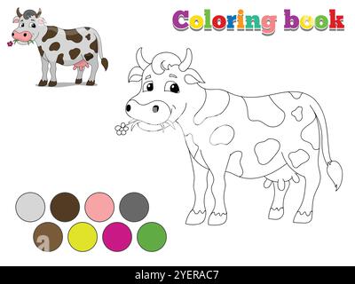 Livre de coloriage vache enfants mise en page pour le jeu Illustration de Vecteur