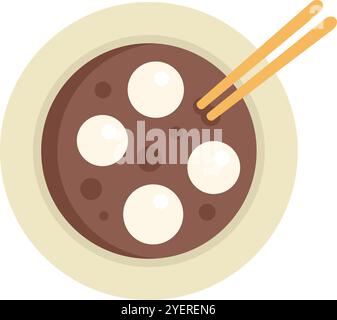 Illustration simple d'un bol de soupe tangyuan avec des baguettes reposant sur le dessus, représentant la cuisine chinoise et les traditions culturelles Illustration de Vecteur