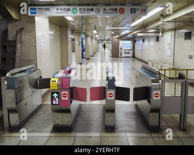 TOKYO, JAPON - 30 octobre 2024 : portes d'entrée à la station Kasumigaseki du métro de Tokyo. Banque D'Images