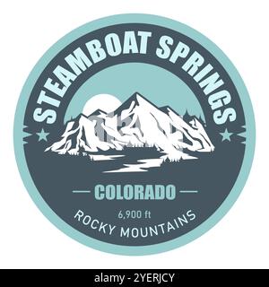 Steamboat Springs, emblème de station de ski du Colorado avec des montagnes enneigées, vecteur Illustration de Vecteur