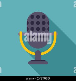 Microphone studio capturant le son dans un style plat et minimaliste avec une ombre longue, idéal pour les podcasts ou les projets audio liés Illustration de Vecteur