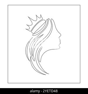 Dessin continu d'une ligne de la reine et de la couronne. Motif diadème simple pour reine. Vecteur de contour actif modifiable. Illustration de Vecteur