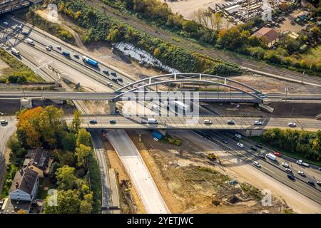 Luftbild, Autobahnbrücke am Baustelle Autobahnkreuz Herne, Autobahn A43 und Autobahn A42, Baukau, Herne, Ruhrgebiet, Rhénanie-du-Nord-Westphalie, Deutschland ACHTUNGxMINDESTHONORARx60xEURO *** vue aérienne, pont routier sur le chantier de la jonction autoroutière Herne, autoroute A43 et autoroute A42, Baukau, Herne, région de la Ruhr, Rhénanie du Nord-Westphalie, Allemagne ACHTUNGxMINDESTHONORARx60xEURO Banque D'Images