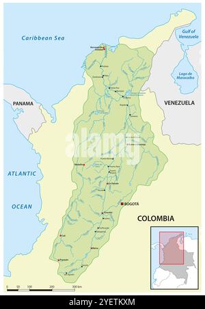 Carte du bassin versant de la rivière Magdalena, Colombie Banque D'Images