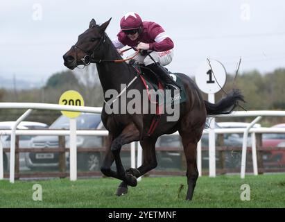 Brighterdaysawa monté par Sam Ewing sur leur chemin pour remporter le Bottlegreen Hurdle le premier jour du Ladbroke Festival of Racing à l'hippodrome Down Royal, Lisburn. Date de la photo : vendredi 1er novembre 2024. Banque D'Images