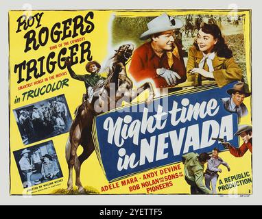 Affiche de film vintage pour le film occidental de 1948 Night Time in Nevada - ft. Roy Rogers et le cheval intelligent Trigger Banque D'Images