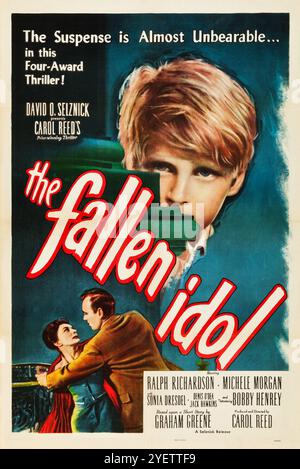 Affiche de film vintage pour la sortie aux États-Unis du film britannique de 1948, The Fallen Idol - Selznick - adapté du film de Gram Green 'The Basement Room' Carol Reed est raconté presque complètement du point de vue d'un enfant. Banque D'Images