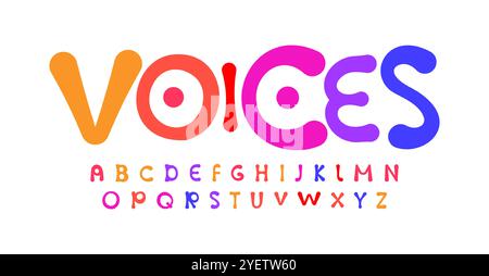 Alphabet ludique rebondissant, lettres arrondies vibrantes, police flexible stupide pour des logos d'enfants joyeux, titre de spectacle musical, titre amusant, typographie animée Illustration de Vecteur