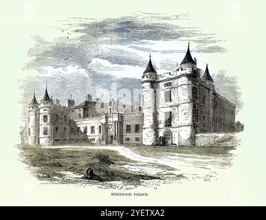 Palais de Holyrood, Édimbourg, Écosse, illustration vintage XIXe siècle Banque D'Images