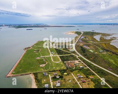 Vue aérienne de Fort Travis et de la baie de Galveston Banque D'Images