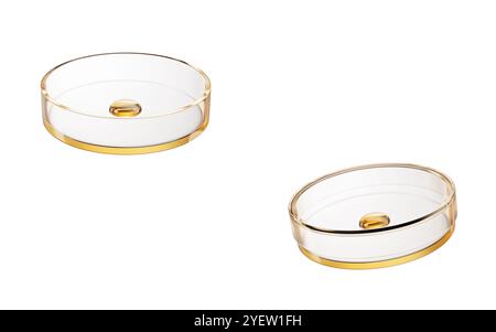 Verrerie chimique avec liquide doré, rendu 3D. Illustration 3D. Banque D'Images