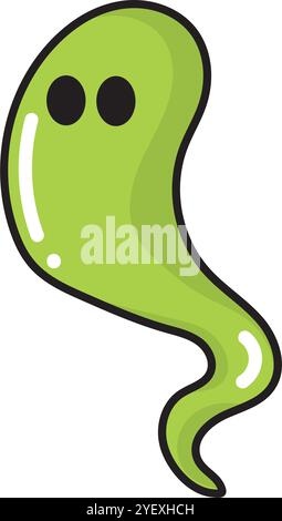 Dessin animé fantôme vert avec surface brillante lisse, vecteur Illustration de Vecteur