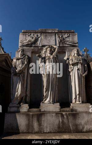 Buenos Aires, Argentine - Jan29, 2024 - vue du célèbre monument, le cimetière de la Recoleta, avec des tombes monumentales historiques avec des sculptures et un Banque D'Images