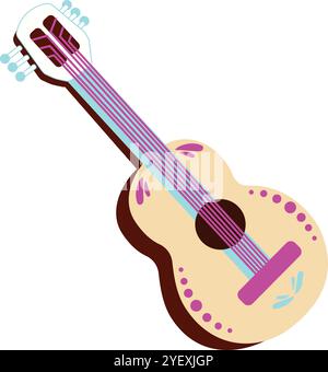 Guitare mexicaine avec des décorations d'art folklorique en pastel, vecteur Illustration de Vecteur