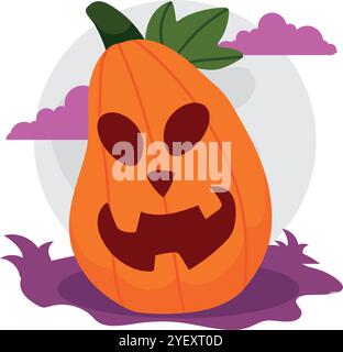 Grande citrouille jack-o-lanterne effrayante avec pleine lune, vecteur Illustration de Vecteur