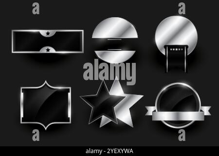 collection de badges ou d'étiquettes vierges argentées Illustration de Vecteur