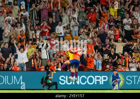 Thomas Waddingham célèbre le but lors de la troisième manche du match de A-League Mens entre Brisbane Roar et Sydney FC au Suncorp Stadium, le 1er novembre 2024, à Brisbane, en Australie. Banque D'Images