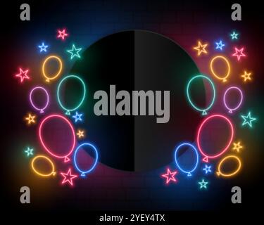 ballons d'anniversaire de fête dans un style néon et un espace de texte Illustration de Vecteur