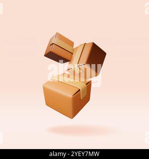 Pile 3D de boîtes en carton isolées. Illustration de Vecteur