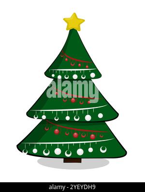 Arbre de Noël. L'arbre de Noël est décoré de boules et d'une étoile de Noël. Illustration de Vecteur