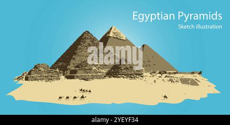 Pyramides égyptiennes. Illustration d'esquisse. Concept vacances et histoire. Illustration de Vecteur