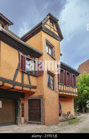 Rue avec maisons historiques à Ribeauville, Alsace, France, Europe Banque D'Images