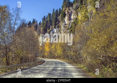 La route vers le plateau de Lago-Naki en automne, Adygea, Russie, Europe Banque D'Images