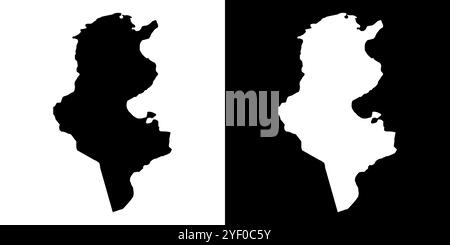 Silhouette de carte Tunisie. Concept noir et blanc. illustration vectorielle. Illustration de Vecteur