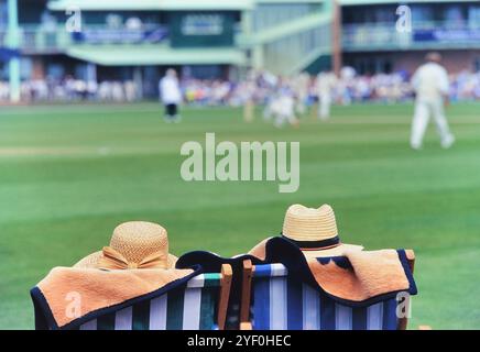 Les spectateurs à un match de cricket. Horntye Park, Hastings, East Sussex, England, UK Banque D'Images