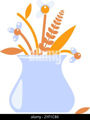 Illustration graphique vectorielle de bouquet de fleurs d'automne d'or dans un vase dans un style de bande dessinée solide vibrant. Décoration d'automne. Nature fugace du beau Illustration de Vecteur