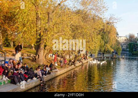 Urbanhafen in Berlin-Kreuzberg, Herbststimmung, Altweibersommer, Berlin Herbststimmung am Urbanhafen in Berlin-Kreuzberg, Deutschland *** Urbanhafen in Berlin Kreuzberg, ambiance d'automne, été indien, Berlin ambiance d'automne à Urbanhafen in Berlin Kreuzberg, Allemagne Banque D'Images