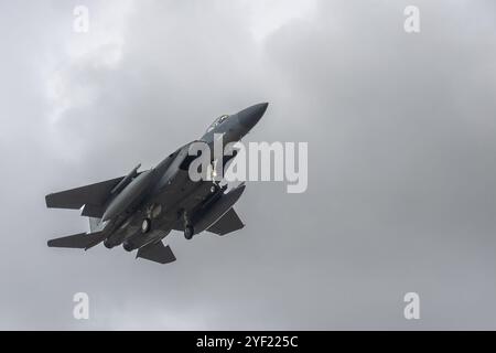 - NATAL - 11/02/2024 - NATAL, DES CHASSEURS F15 EN EXERCICE MILITAIRE - des avions militaires, modèle F15 de l'United States Air Force, sont vus près de la base aérienne de Natal, à Rio Grande do Norte, ce samedi (2). Plusieurs pays participent avec l'armée de l'air brésilienne à l'opération Cruzeiro do Sul 2024, également connue sous le nom de CRUZEX 2024, la plus grande formation militaire multinationale en Amérique latine. Photo : Augusto Ratis/AGIF Banque D'Images