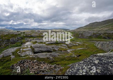 Rochers en Norvège à la douane de Bjornfjell à la frontière de la Norvège et de la Suède Banque D'Images