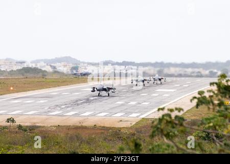 - NATAL - 11/02/2024 - NATAL, DES CHASSEURS F15 EN EXERCICE MILITAIRE - des avions militaires, modèle F15 de l'United States Air Force, sont vus près de la base aérienne de Natal, à Rio Grande do Norte, ce samedi (2). Plusieurs pays participent avec l'armée de l'air brésilienne à l'opération Cruzeiro do Sul 2024, également connue sous le nom de CRUZEX 2024, la plus grande formation militaire multinationale en Amérique latine. Photo : Augusto Ratis/AGIF (photo Augusto Ratis/AGIF/SIPA USA) Banque D'Images