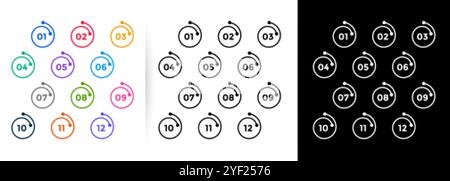 les numéros à puces de type ligne en spirale sont compris entre un et douze Illustration de Vecteur