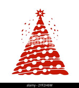 Arbre de Noël avec décorations et feux d'artifice. Symbole congé. Dessin abstrait stylisé dessiné à la main Illustration de Vecteur